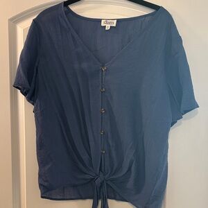 Glam Women's Navy Button-Front Blouse